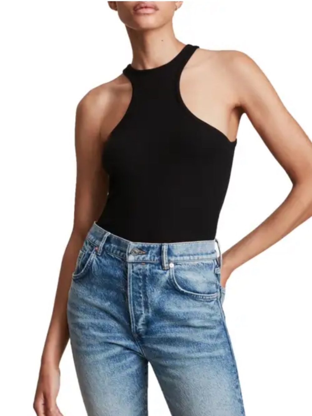 AllSaints Black High-Neck Racerback Tank